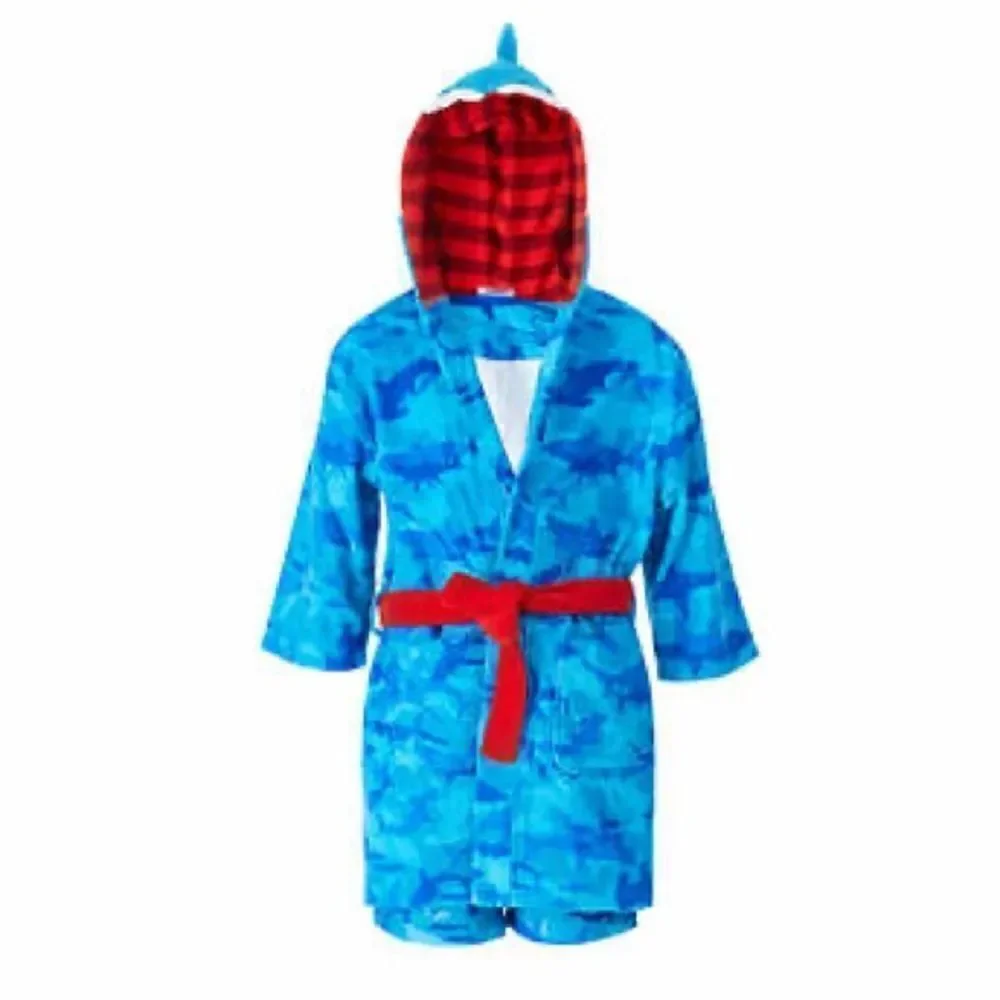 NEW! SAINT EVE Youth Boys Shark Beach CoverUp Robe & UPF50 Swim Trunk 2Piece Set - Picture 3 of 15